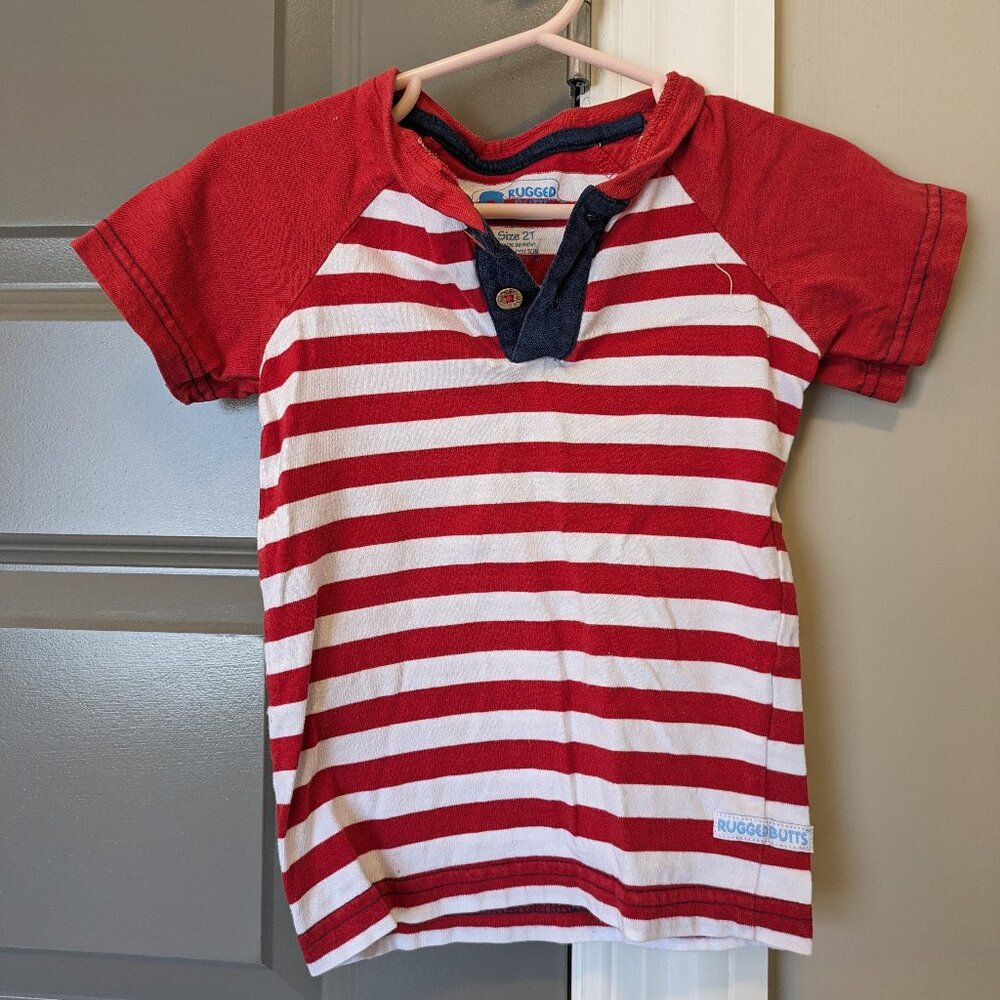Rugged Butts Short-Sleeved Henley, Red White and Blue, size 2T